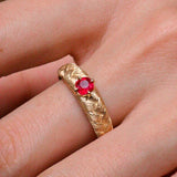 Italy Crafted Vintage Ruby Ring - 18K Yellow Gold