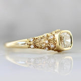 Bright Cushion Diamond Engraved Ring in 18K Yellow Gold