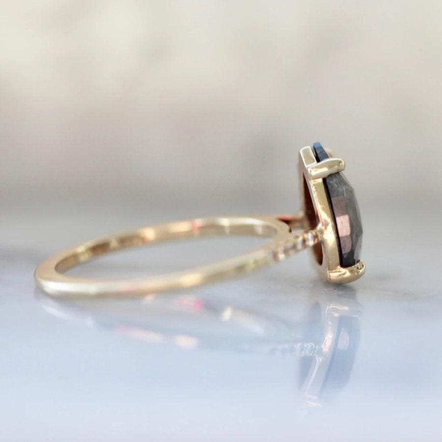 2ct Pear Rose Cut Grey 18K Yellow Gold Wedding Ring