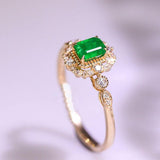 Emerald with White Diamond 18K Yellow Gold Ring
