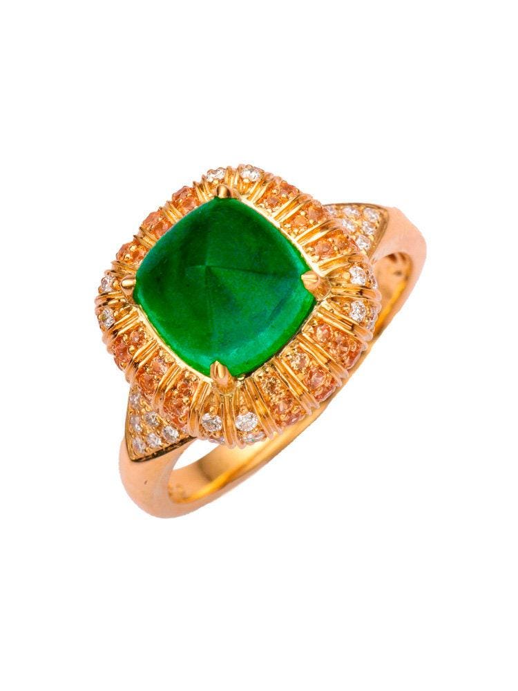 2.35ct Sugarloaf Emerald & Yellow Sapphire Ring in 18K Yellow Gold