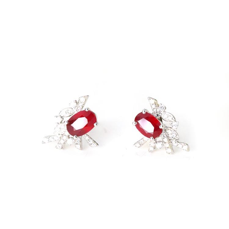 Dazzling Diamond Pigeon Blood Ruby Earrings in Platinum 950