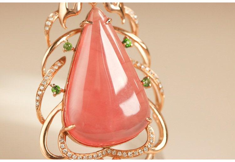 20.5ct Rhodochrosite Teardrop-Shape & Diamond Necklace in 18K Gold