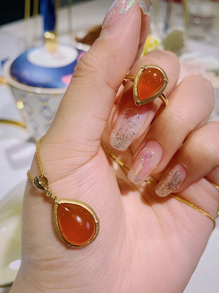 Southern Red Agate Maitreya Ring in 18K Yellow Gold
