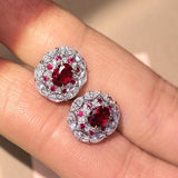 Ruby & Diamond Wedding Earrings - 18K White Gold
