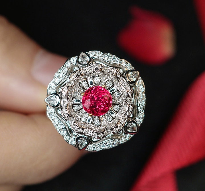 1.03ct Pigeon Blood Ruby Statement Ring in 18K White Gold