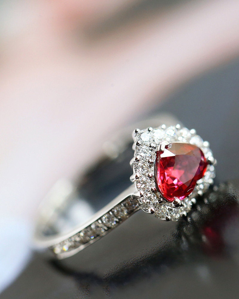1.25ct Spinel Heart & Diamond Ring in 18K White Gold