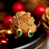 Tsavorite Oval Cut & Diamond Earrings - 18K Yellow Gold