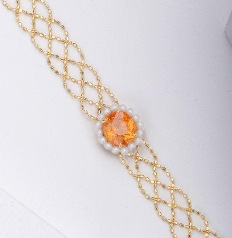 1.65ct Fanta Garnet Pearl Lace Bracelet - 18K Yellow Gold