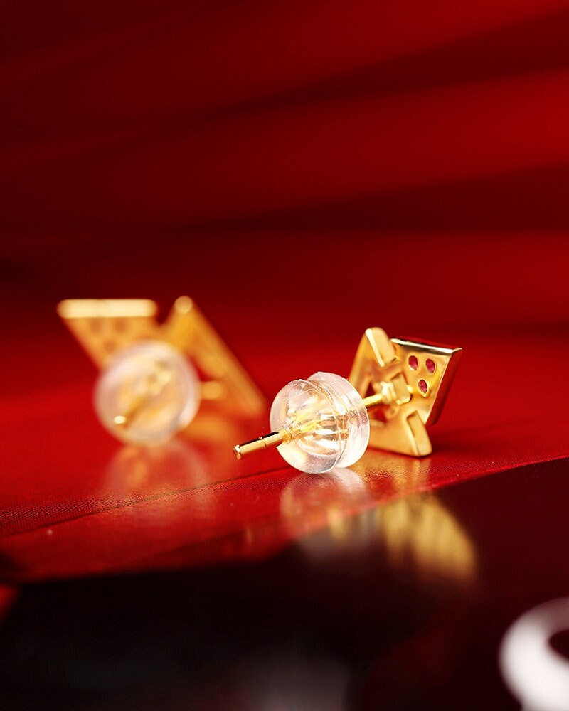 Ruby 18K White Gold Triangle Earrings