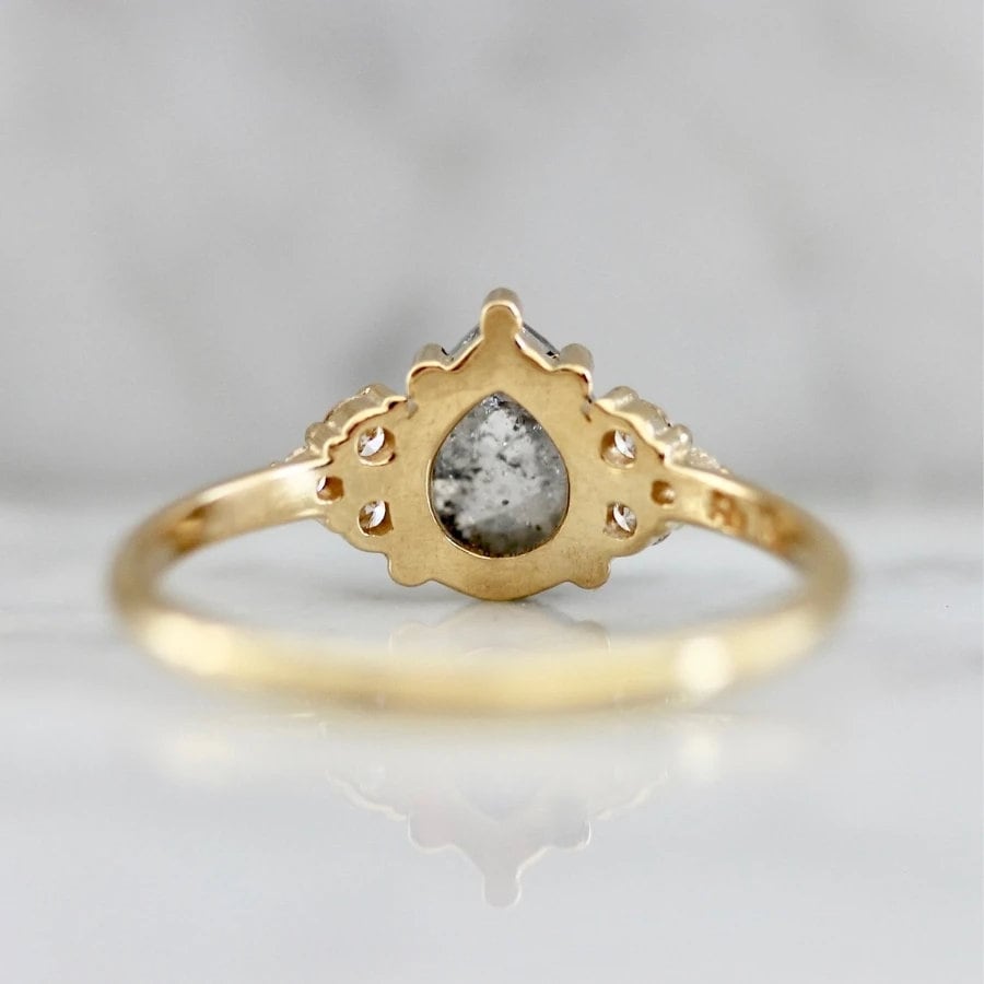 1.25ct Salt & Pepper Pear Rose Cut 18K Gold Wedding Ring