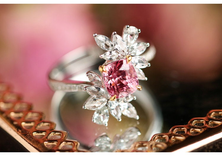 1.16ct Pink Spinel & White Sapphire Cluster Ring - 18K White Gold