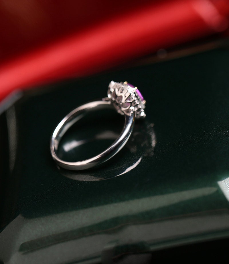 Double Halo Purple Spinel 18K Ring Set with Diamond