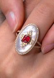 Red Spinel & Mother of Pearl Statement Ring - 18K Yellow Gold