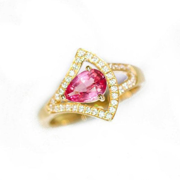 Trillion Cut Spinel 18K Gold Ring with Diamond
