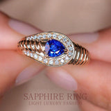 Cornflower Sapphire 18K Gold Twisted Ring with Free Form Design