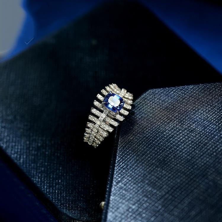 Cornflower Blue Sapphire Ring - 18K White Gold with Micro-Pavé Diamonds