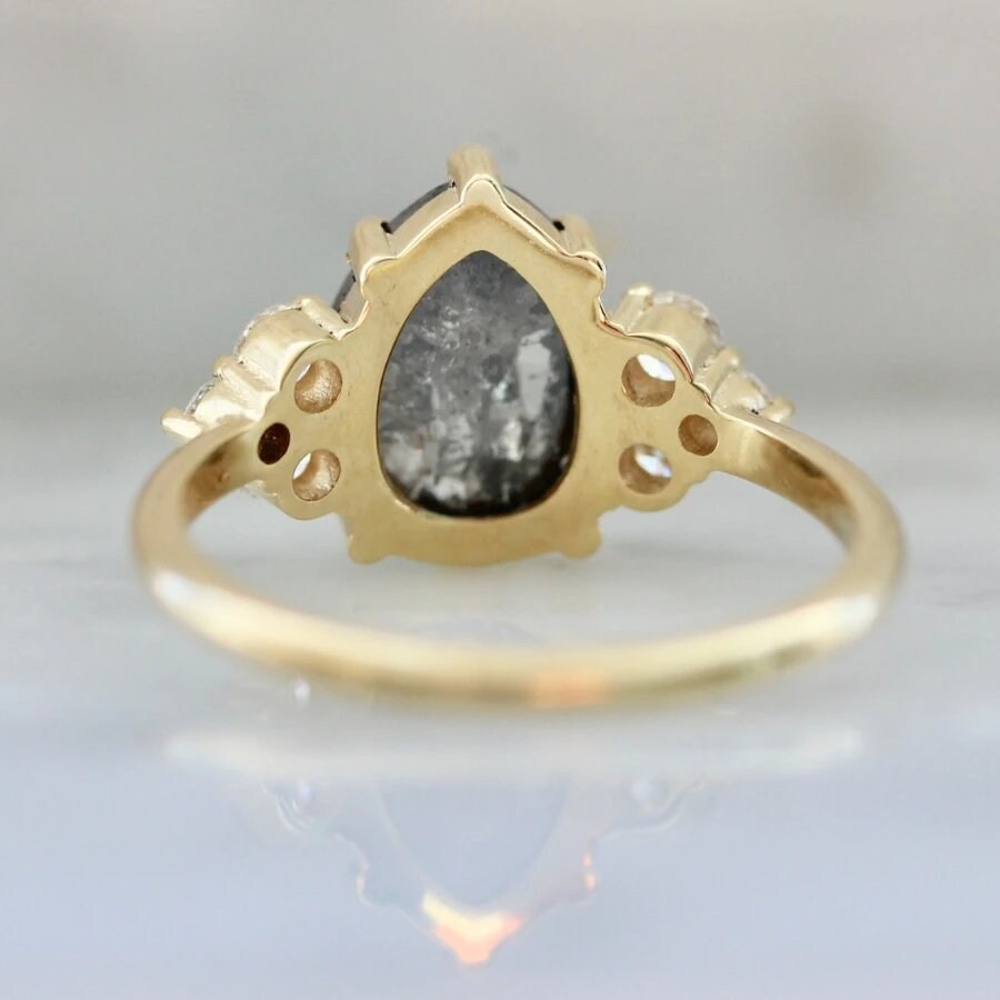 2.05ct Salt and Pepper Diamond Pear Rose Cut Ring - 18K Gold