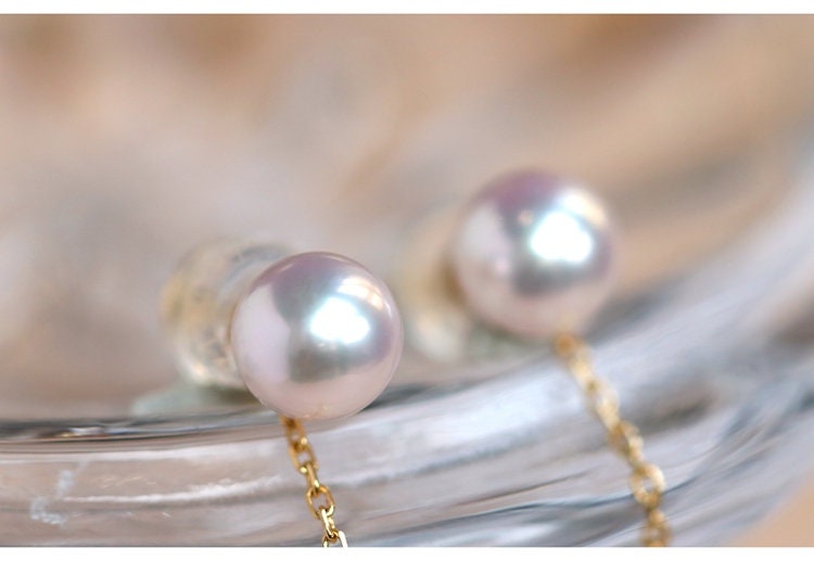 10mm Japan Akoya Pearl Drop Earrings - 18K Yellow Gold