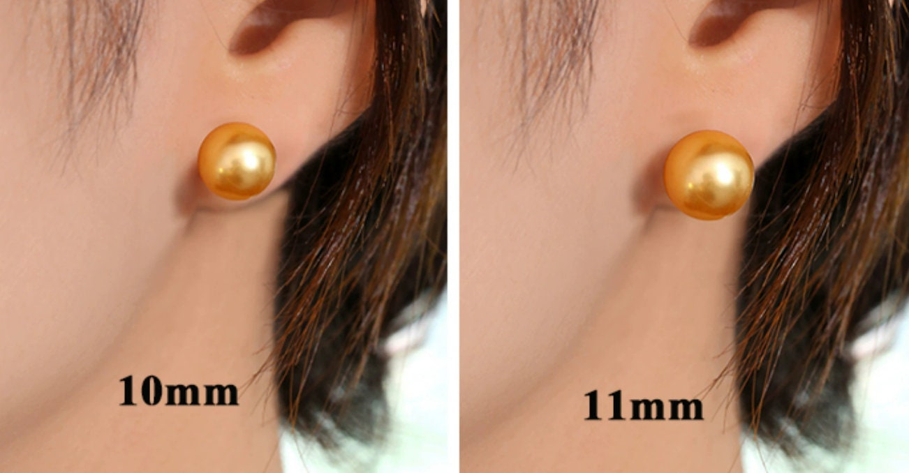 Huge 13mm Deep Gold South Sea Pearl Studs in 18K Yellow Gold