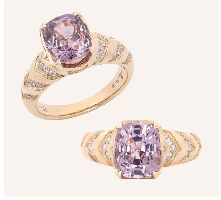 6 Style + Purple Spinel 18k Gold Statement Ring - Retro Design