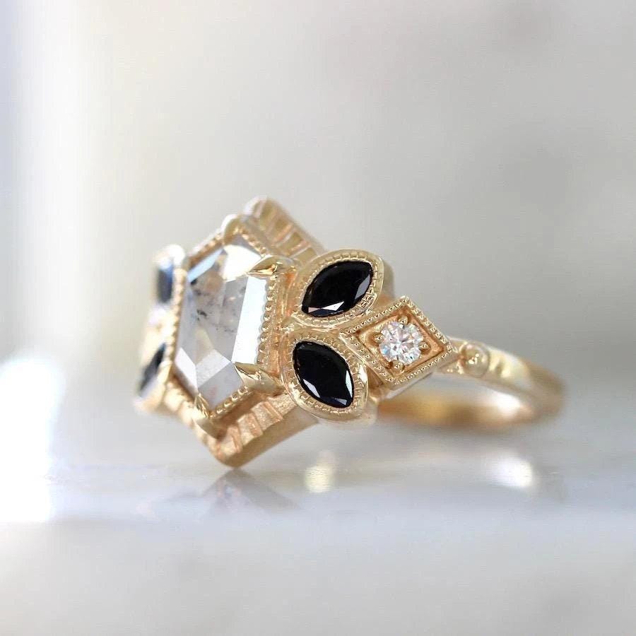 1.25ct Hexagon Cut Diamond Ring in 14K Yellow Gold
