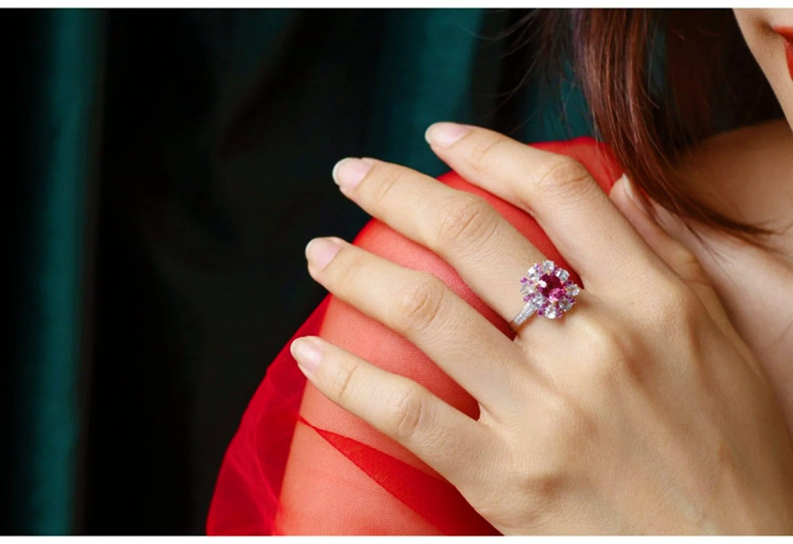 1ct Pink Spinel & White Sapphire Ring - 18K White Gold