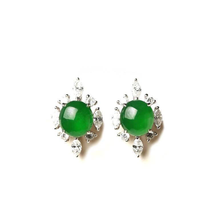 Ballerina Set Green Jade and Cluster Diamond 18K Earrings