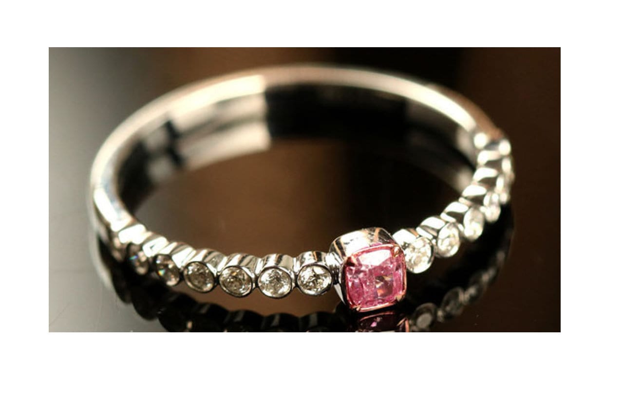 Pink Diamond Cushion Cut Ring - 18K White Gold