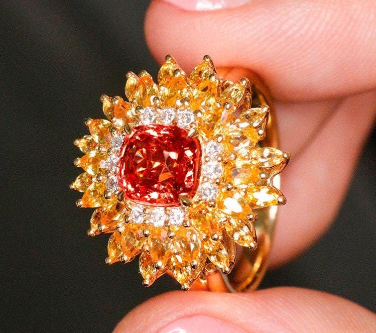 Sunflower Spinel 18K Gold Ring Set with Yellow Sapphire