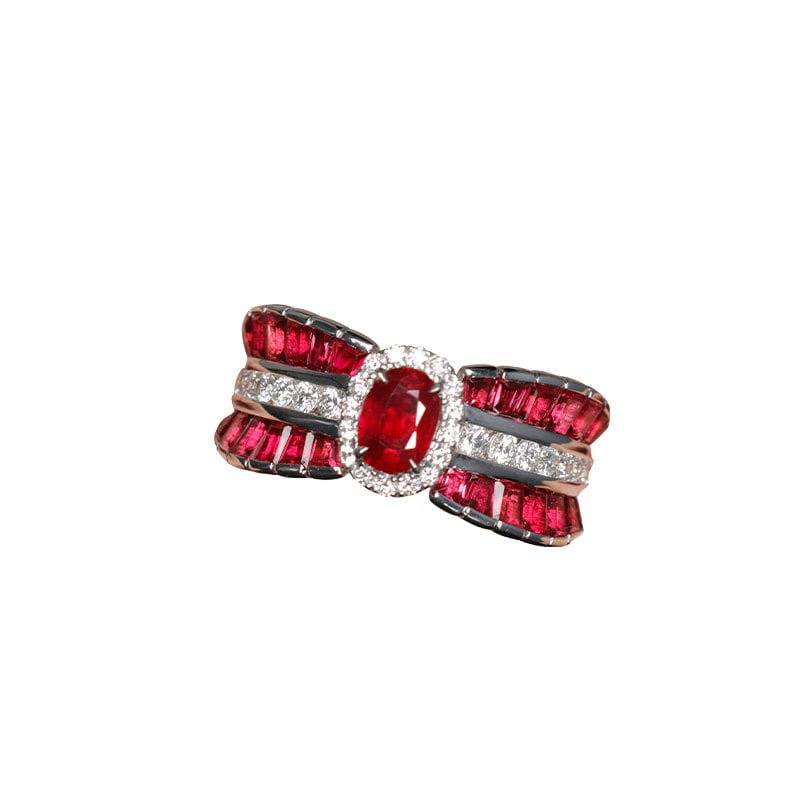 Art Deco Pigeon Blood Ruby 18K Gold Ballerina Ring