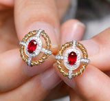 Red Spinel Oval 18K Gold Twisted Vintage Earring