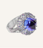 Tanzanite Sapphire Art Deco Ring - PT950 Cluster Diamond