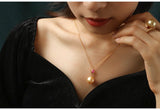11mm Golden South Sea Pearl 18K Necklace with Pink Ruby