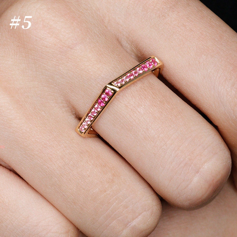 Pave Set Sapphire Rectangle Band - 18K Yellow Gold
