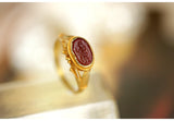Carnelian Engraved 22K Chunky Gold Vintage Ring