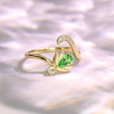 Cute Ladybug Tsavorite Ring with Diamonds in 18K Yellow Gold
