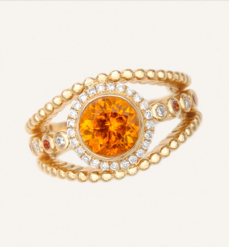 Garnet Jewelry Set - 18K Earring Necklace Ring with Spessartite Garnet