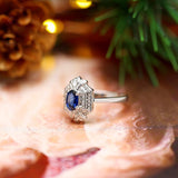 Sapphire Ballerina Ring - Blue Sapphire White Diamonds 18K White Gold