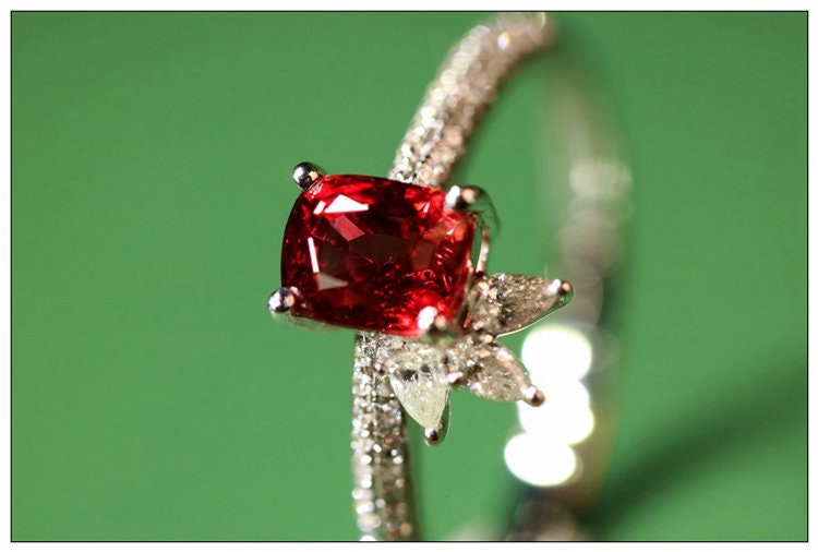 Mansin Red Spinel & Diamond Cluster Ring - 18K White Gold