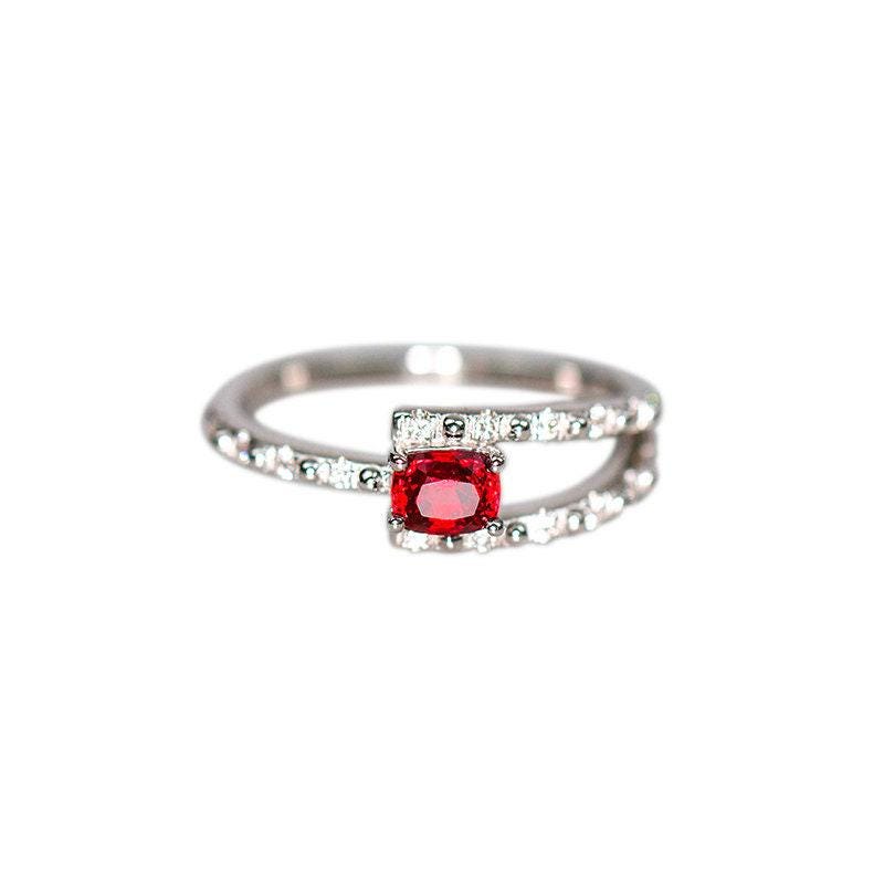 Red Spinel & Diamond Ring Band - 18K White Gold