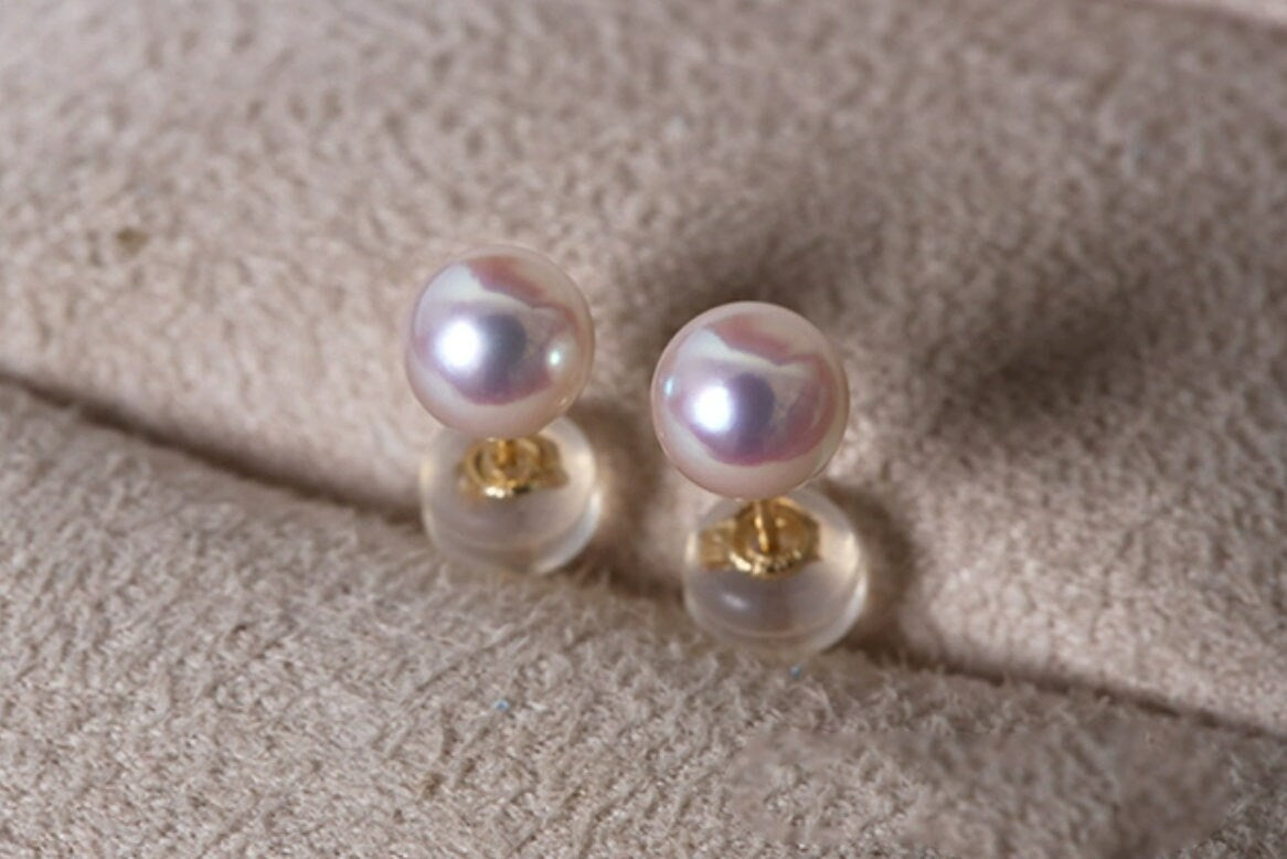 Dainty Japanese Akoya Pearl Stud Earrings in 18K Yellow Gold
