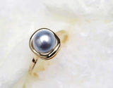 8mm White Pink Akoya Pearl Pavé Ring in 18K White Gold