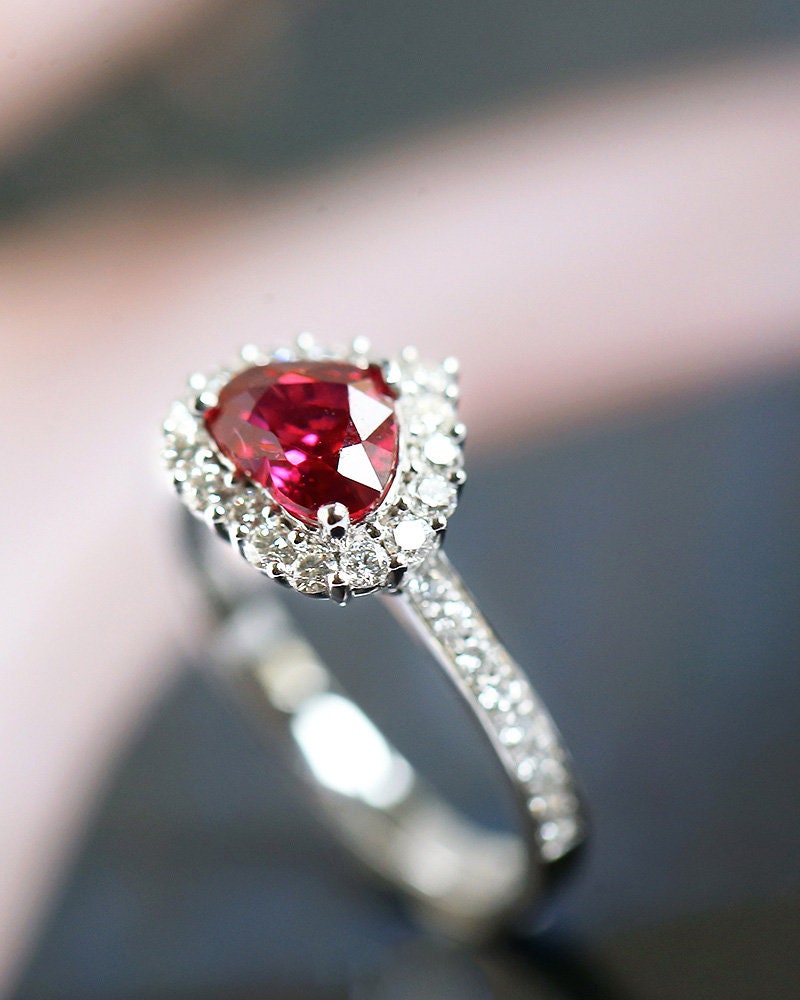 1.25ct Spinel Heart & Diamond Ring in 18K White Gold