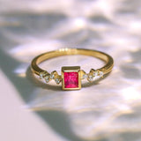 Pinkish Spinel Cushion & Diamond Ring in 18K Yellow Gold