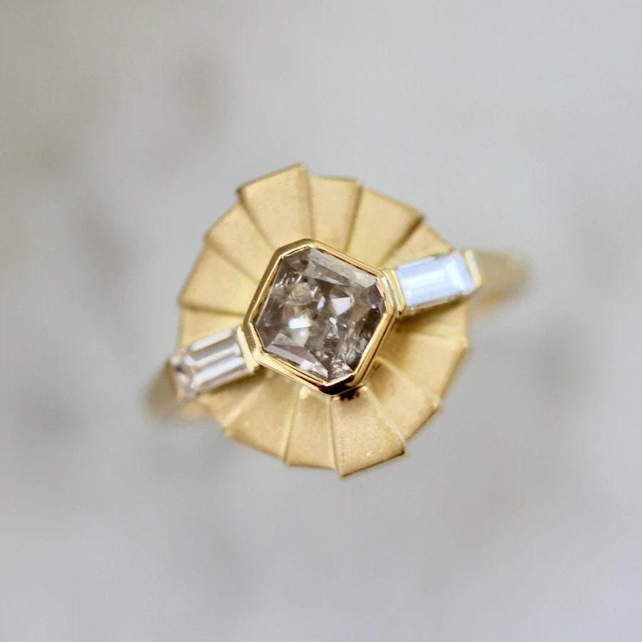 Zelda Diamond Asscher Cut Art Deco Ring in 18K Yellow Gold
