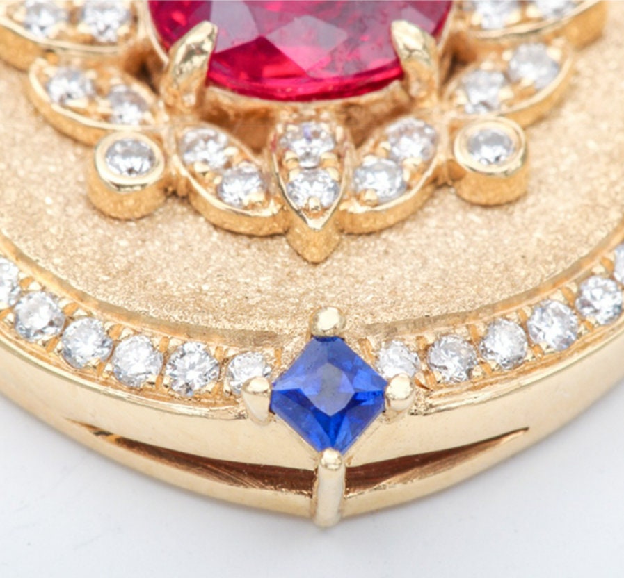 Royal Blue Sapphire Emerald 18K Gold Coin Necklace