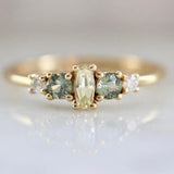 Yellow & Teal Sapphire Horizontal Stone Ring in 18K Yellow Gold