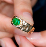 Emerald Hammered 18K Yellow Gold Ring with Diamond