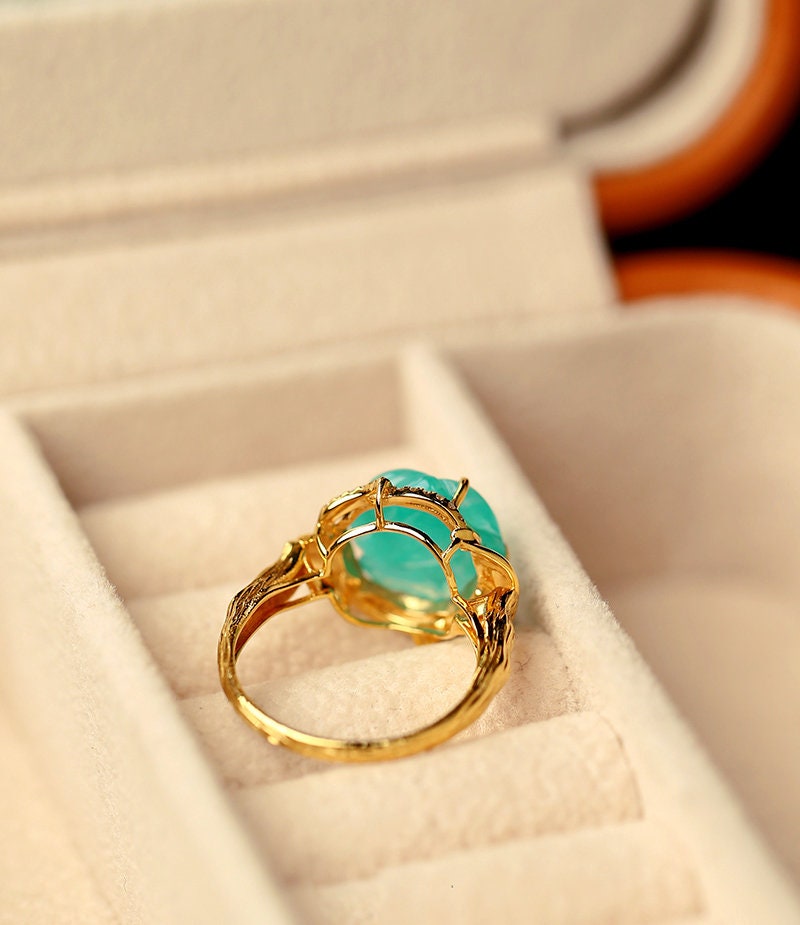 5A Amazonyte Rose Shape 18K Yellow Gold Ring